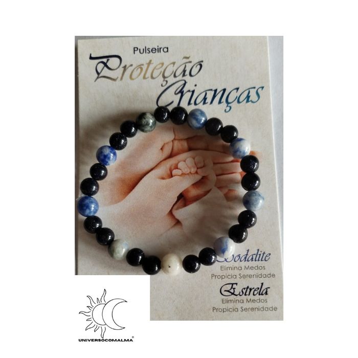 Pulseira Proteção de Crianças com Sodalite e Pedra Estrela