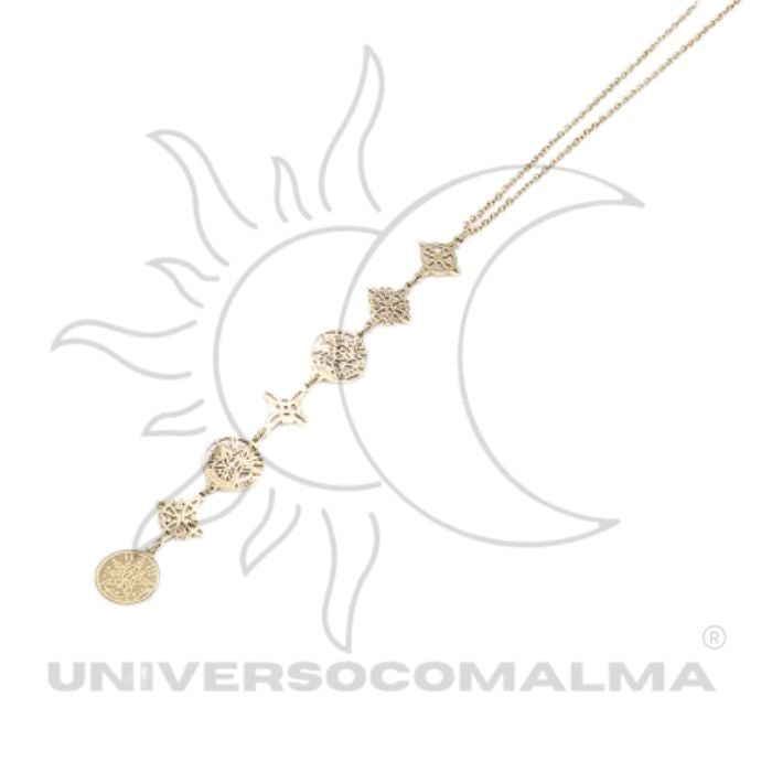 Colar Aço 4 Nós e Tetragramaton Dourado