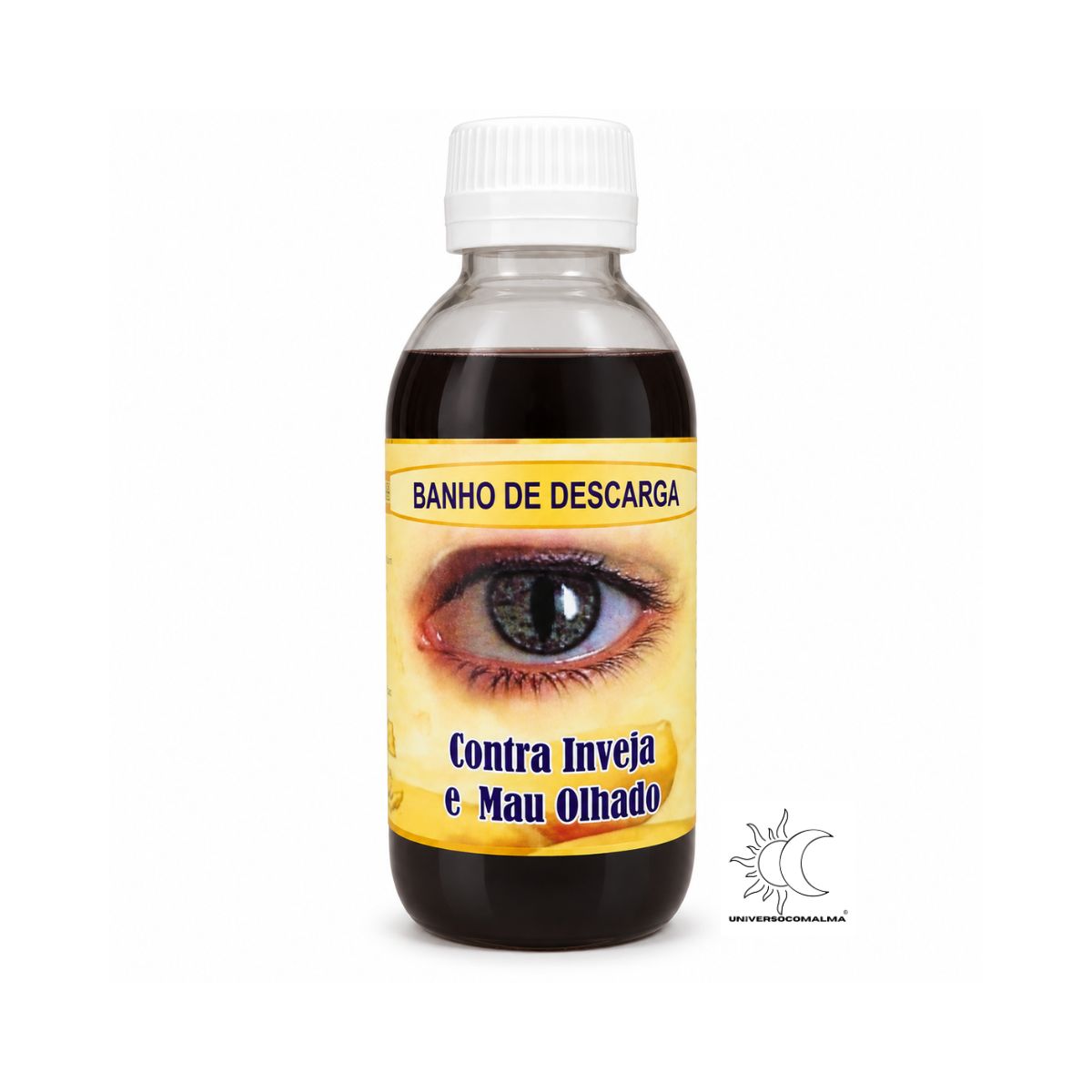 Frasco de Banho de Descarga Contra Inveja e Mau-Olhado de 250 ml sobre fundo branco