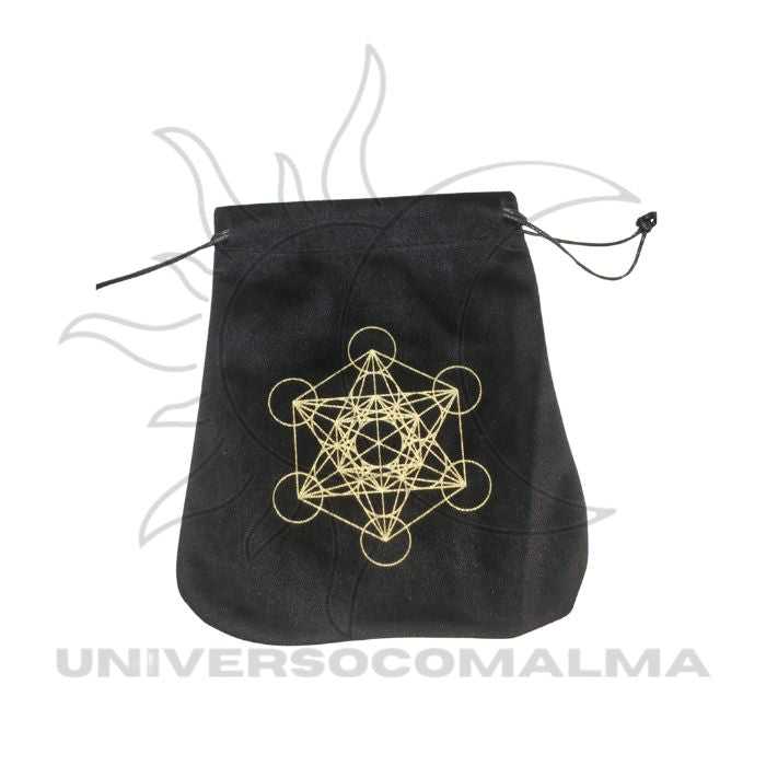 Bolsa de Veludo Preta com Cubo de Metatron