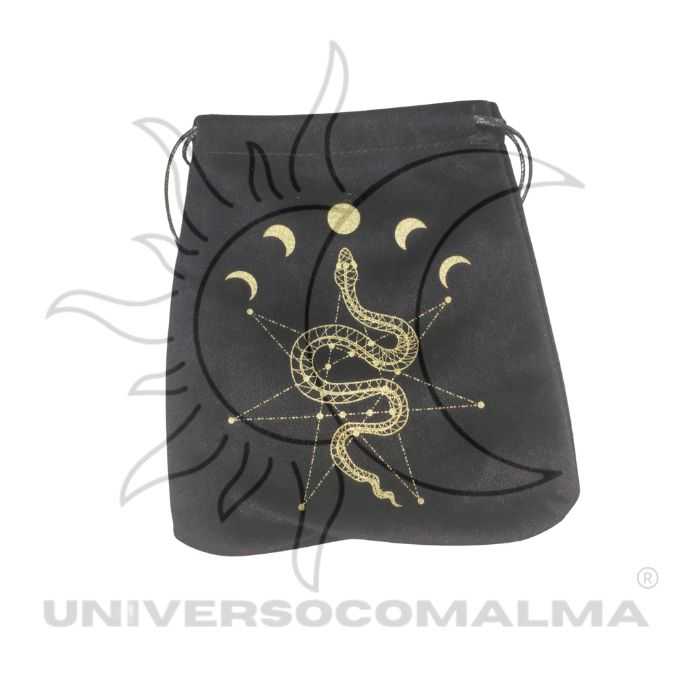 Bolsa de Veludo Preta com Serpente e Luas