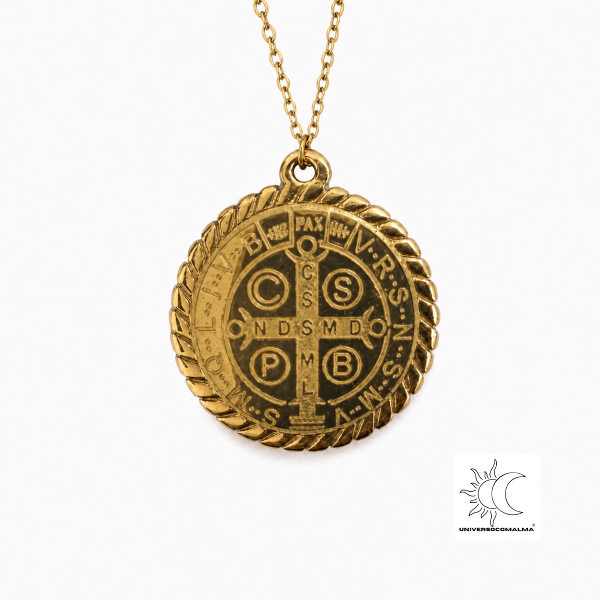 Colar de Aço Dourado com Medalha de São Bento