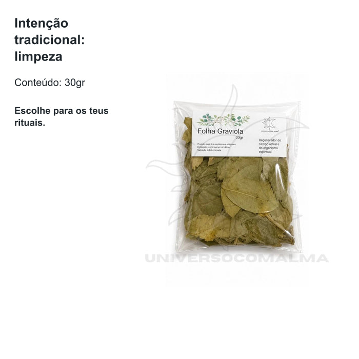 Folha de Graviola Seca 30gr – Erva Espiritual e Banhos Energéticos — benefícios, utilização e características