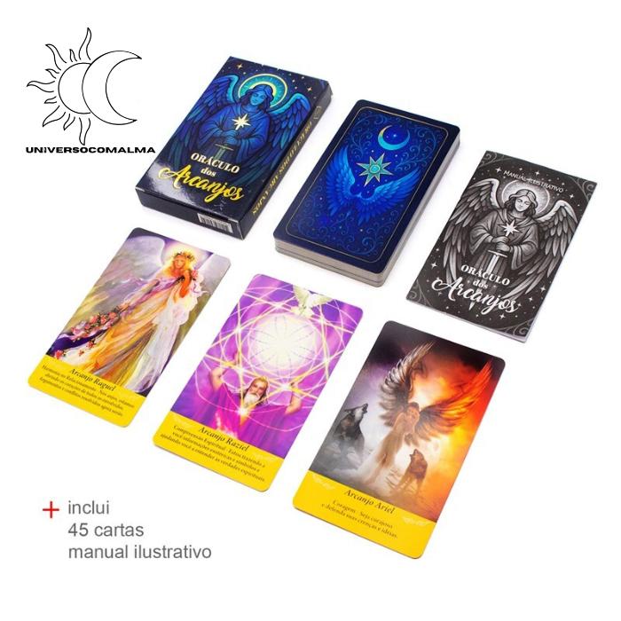 Oráculo dos Arcanjos com 45 cartas e manual ilustrativo para orientação espiritual e leituras intuitivas