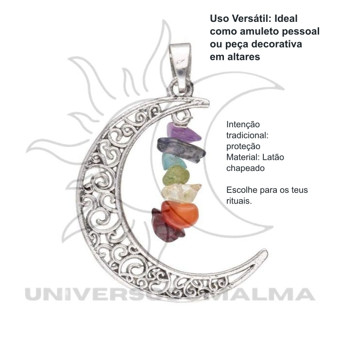 Pingente Lua com Minerais dos Chakras em Banho de Prata — benefícios, utilização e características