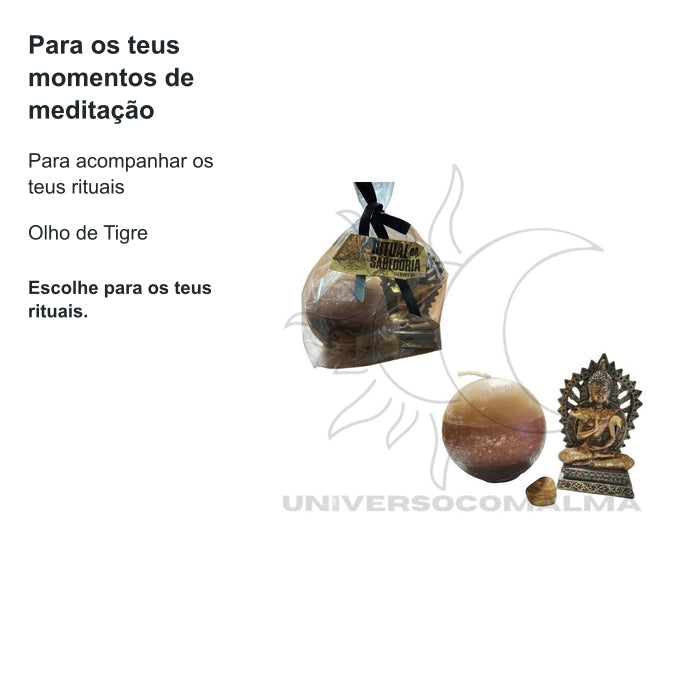 Ritual da Sabedoria - Vela, Buda e Cristal Olho de Tigre — benefícios, utilização e características