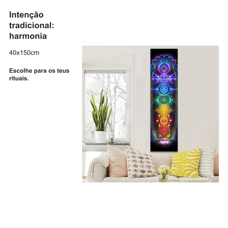 Tapeçaria Chakras Energia Cósmica - Meditação e Equilíbrio (40x150cm) — benefícios, utilização e características