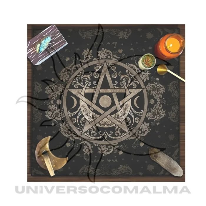 Toalha de Altar com Símbolos Espirituais – Estrela de Cinco Pontas – 50x50cm, Poliéster