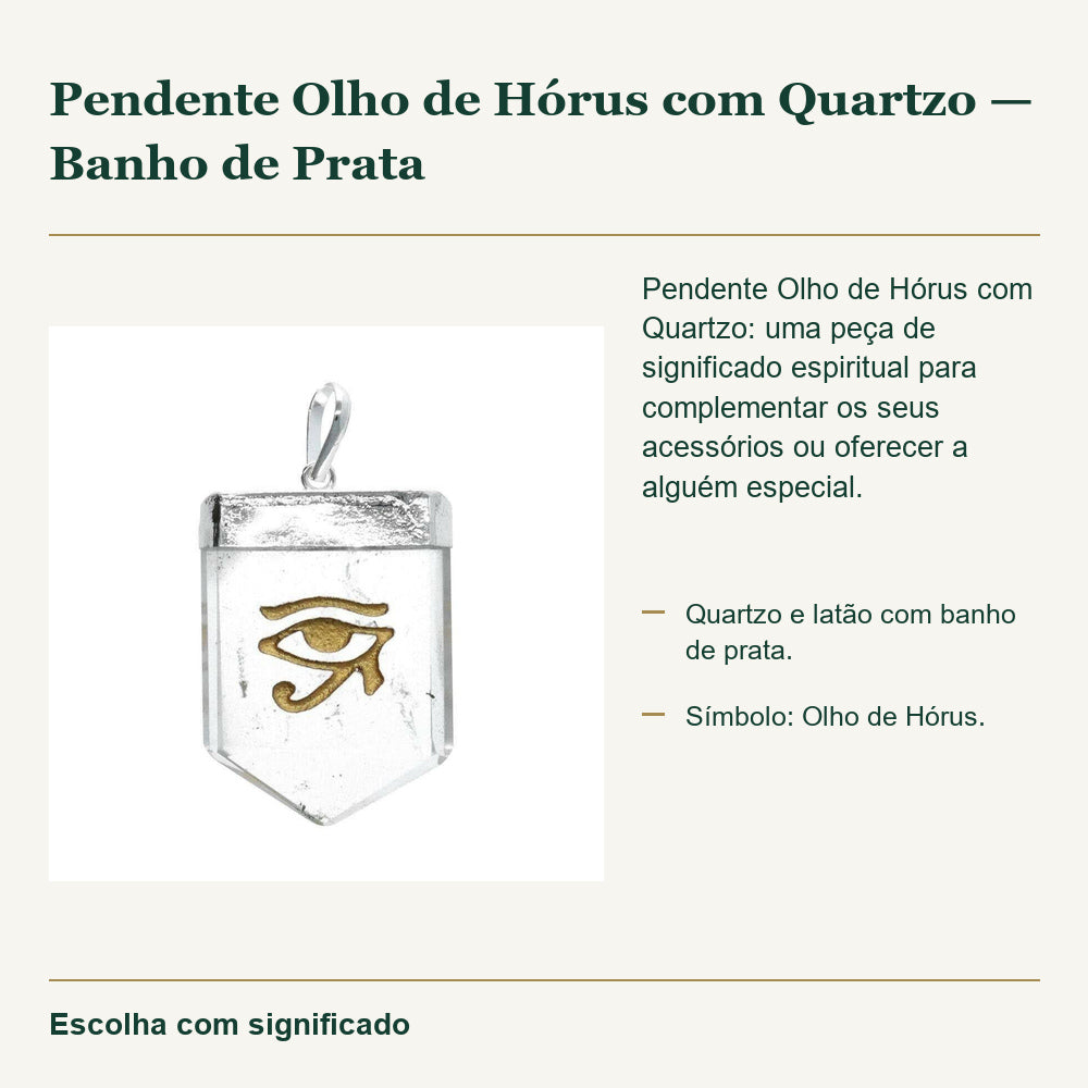 Pendente Olho de Hórus com Quartzo — Banho de Prata — fotografia original e características confirmadas.