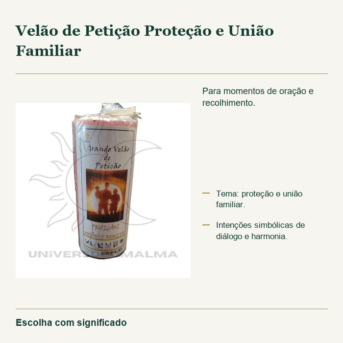 Velão de Petição Proteção e União Familiar — fotografia original e características confirmadas.