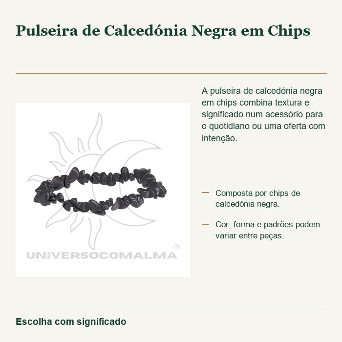Pulseira de Calcedónia Negra em Chips — fotografia original e características confirmadas.