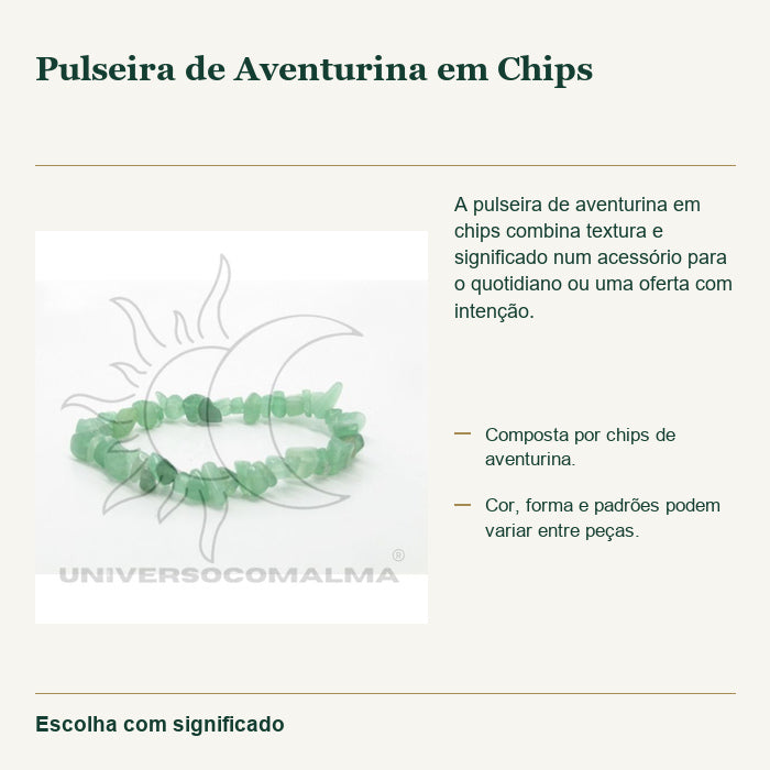 Pulseira de Aventurina em Chips — fotografia original e características confirmadas.