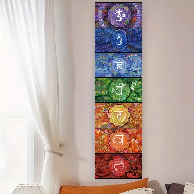 Tapeçaria Colorida dos Chakras - Decoração para Yoga e Meditação (40x150cm)