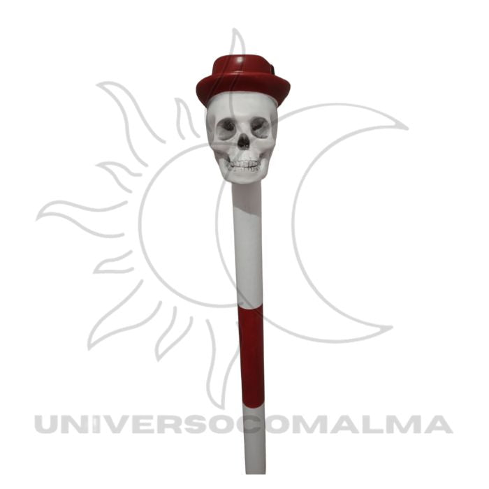 Bengala Caveira com Chapéu Vermelho - 90CM