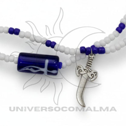 Guia de Ogum (Azul e Branco) com Pingente Espada
