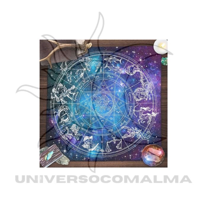 Pano para Cartas de Tarot - Astrologia - Azul - 75x75CM - Universo com Alma ®