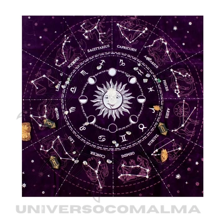Pano de Mesa de Tarô em Veludo – Zodíaco | 49,5 x 49,5cm