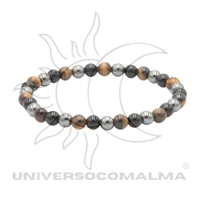 Pulseira Proteção 3 Poderes: Hematita, Olho de Tigre e Onix