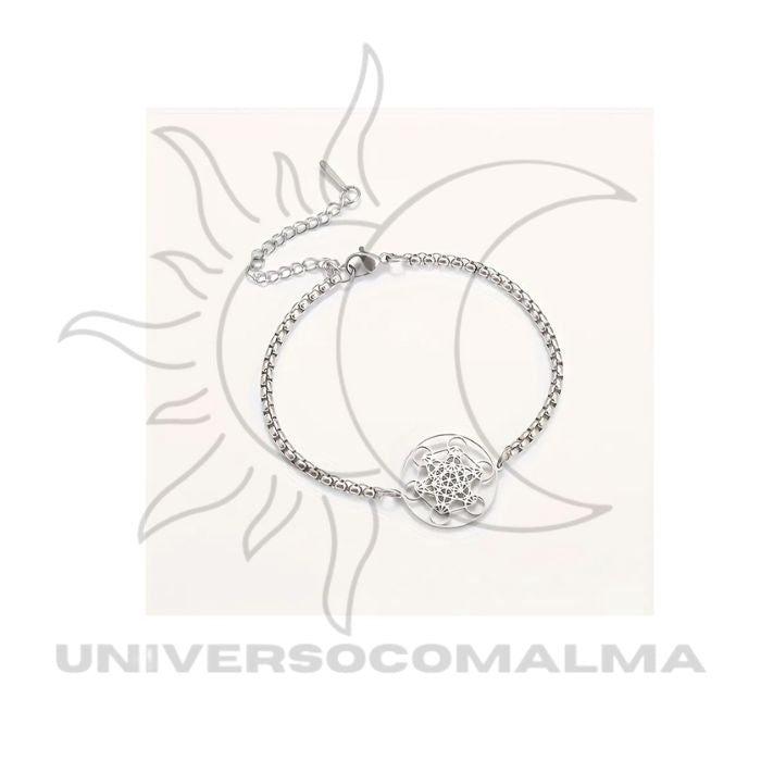 Pulseira de aço inoxidável com cubo de Metatron - Universo com Alma ®