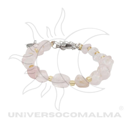 Pulseira Irregular Quartzo Rosa com Aço