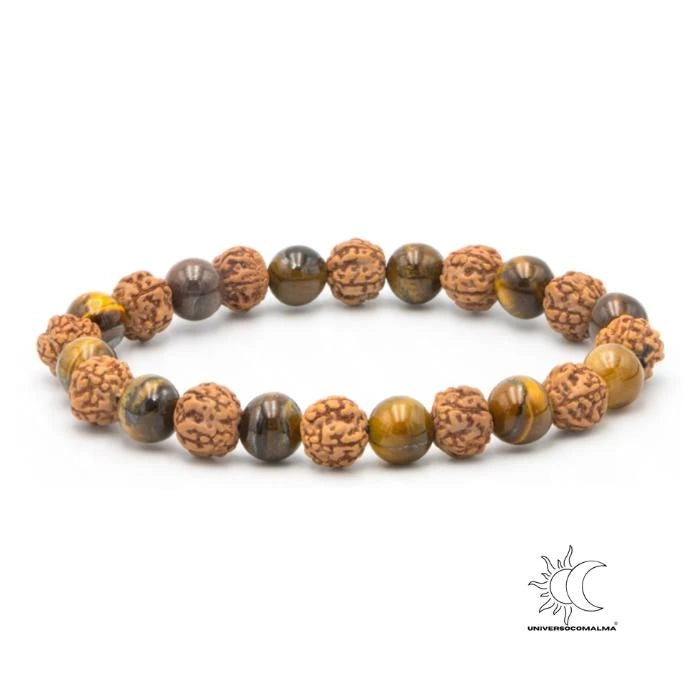 Rudraksha + Olho de Tigre (contas naturais)