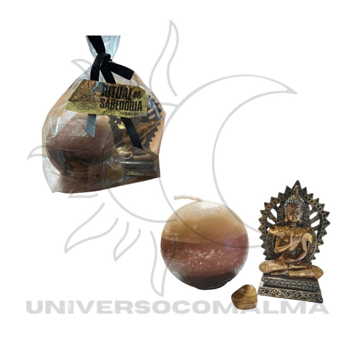 Ritual da Sabedoria - Vela, Buda e Cristal Olho de Tigre - Universo com Alma ®