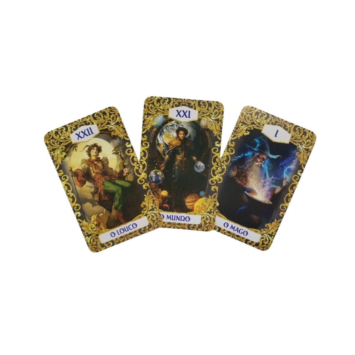 Três cartas ilustradas do Tarot de Marselha