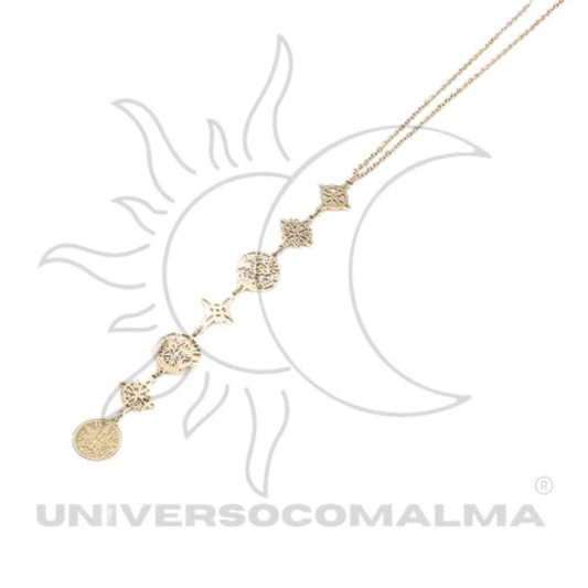 Colar Aço 4 Nós e Tetragramaton Dourado