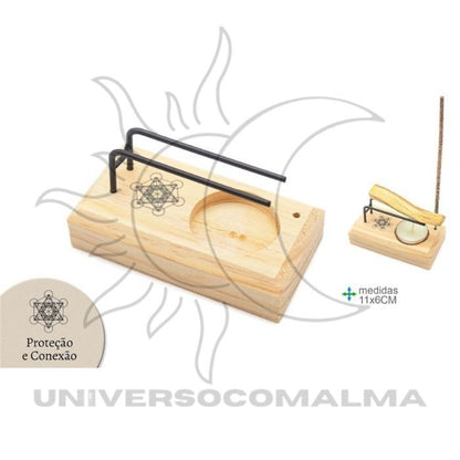 Aquecedor de madeira com suporte metálico para pau santo e tochas