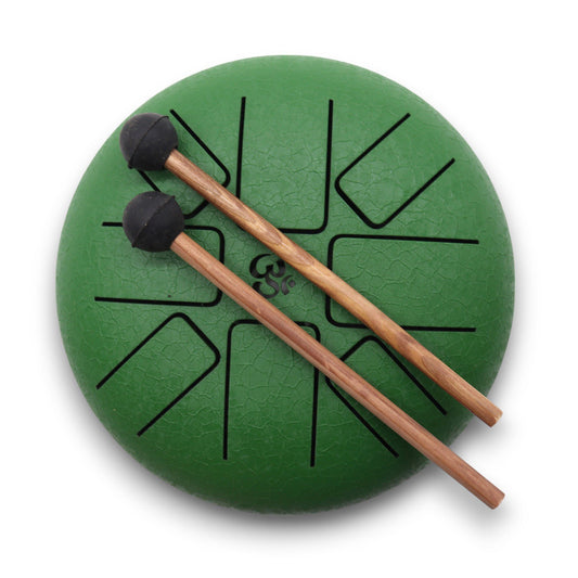 Tambor de Língua Om Verde 16cm | Instrumento de Meditação e Relaxamento