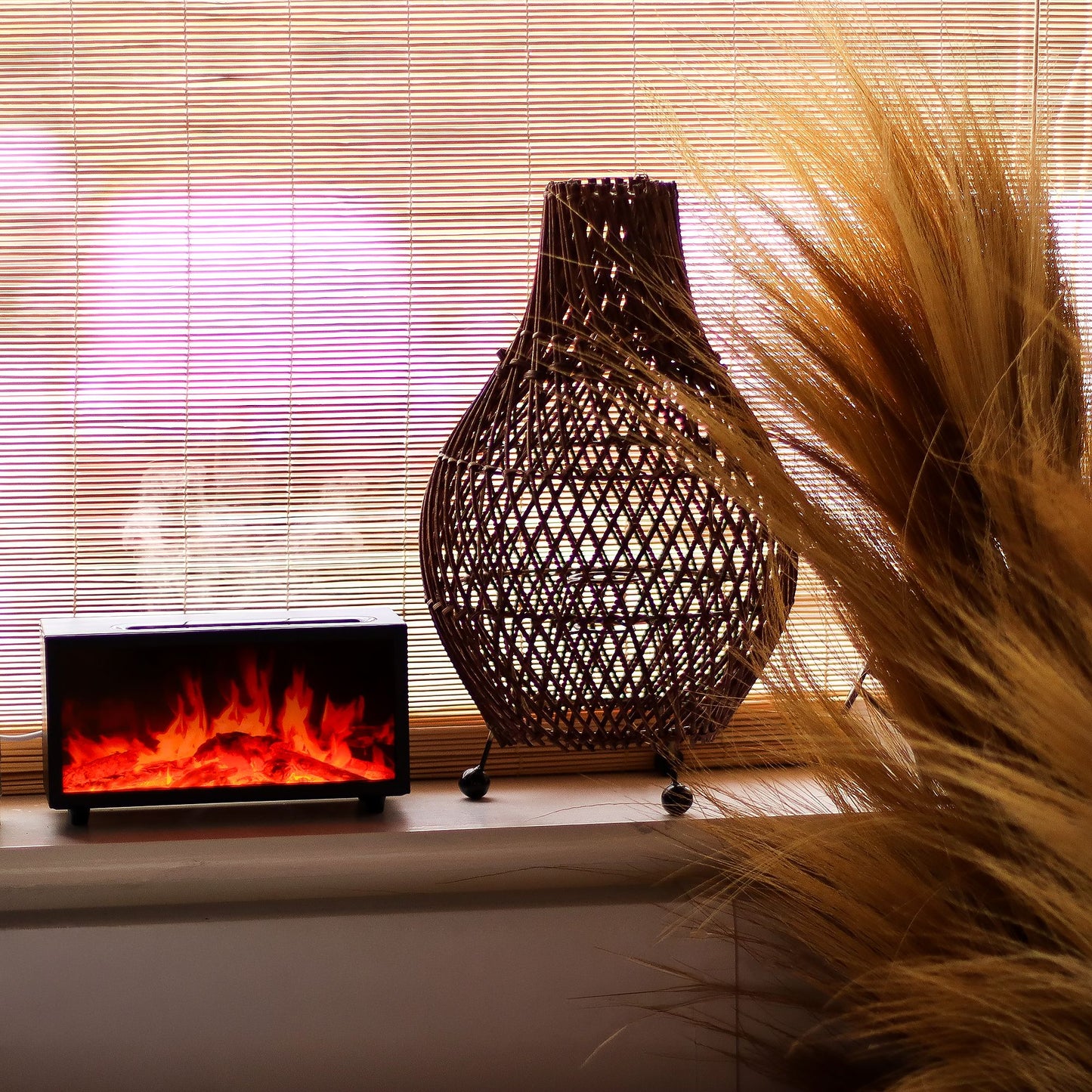 Difusor Aroma Efeito Chama USB Som Aves - Preto | Universo com Alma