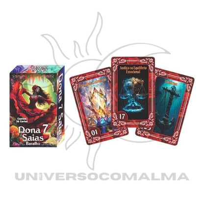 Baralho Dona 7 Saias com 36 cartas – caixa e exemplo de cartas