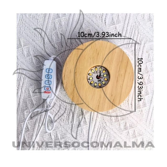 Base circular de madeira com iluminação LED para cristais