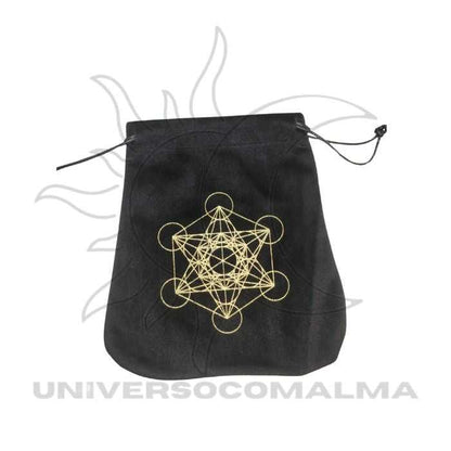 Bolsa preta com cubo de Metatron dourado