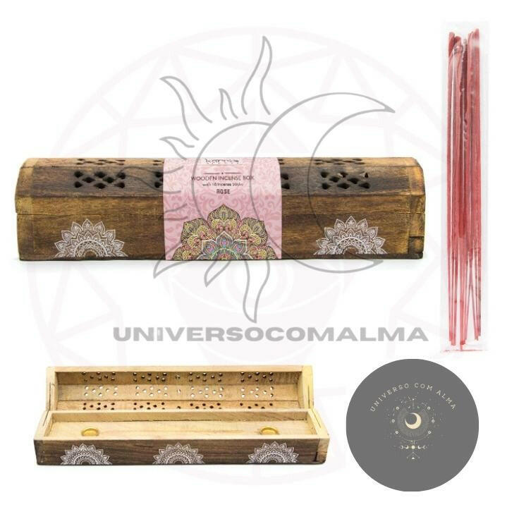 Incensário Estojo Mandalas + 10 Varetas de Incenso de Rosas - Harmonia e Amor.