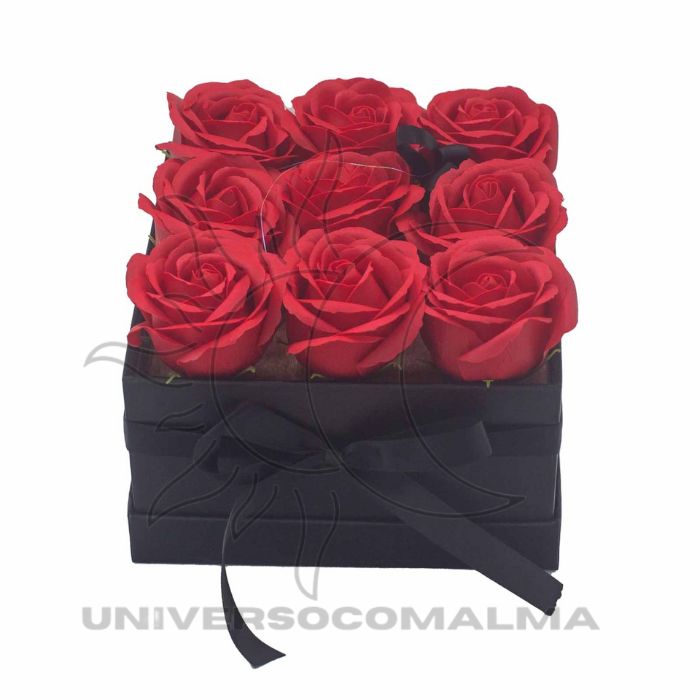 Caixa Quadrada com 9 Rosas Vermelhas de Sabão