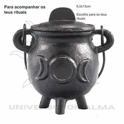 Caldeirão Ferro Fundido Lua Tripla 6,5x13cm | Rituais Poderosos — benefícios, utilização e características