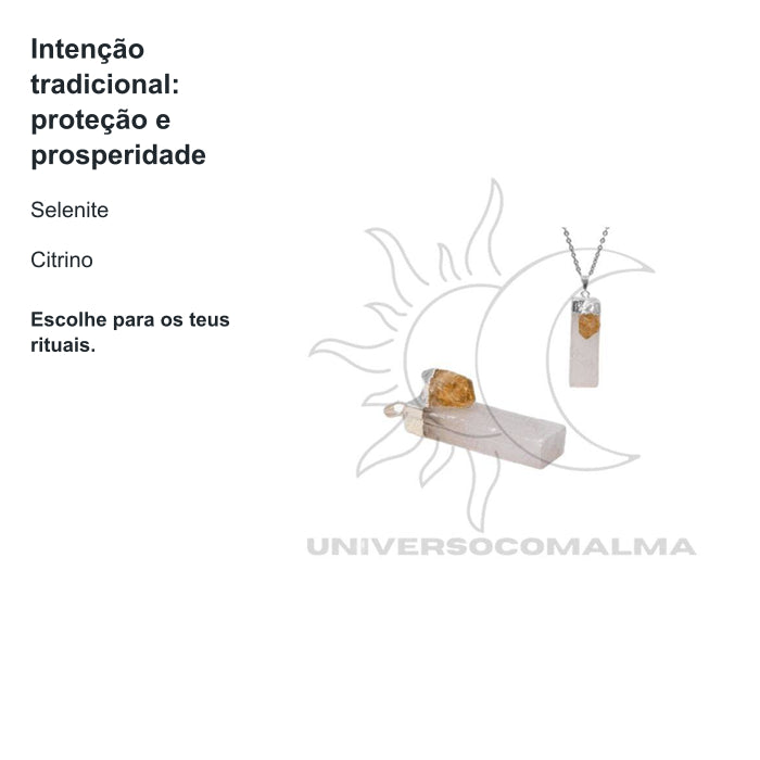 Colar com pingente de Selenite com Citrino — benefícios, utilização e características