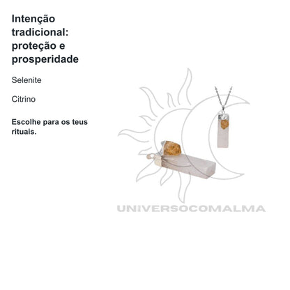 Colar com pingente de Selenite com Citrino — benefícios, utilização e características