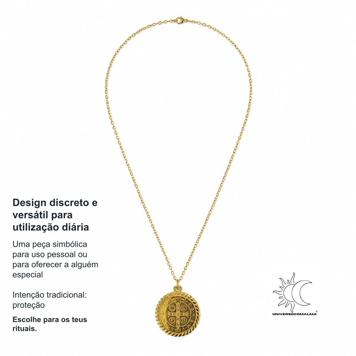 Colar de Aço Dourado com Medalha de São Bento — benefícios, utilização e características