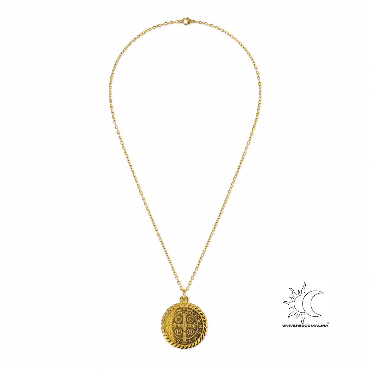 Colar de Aço Dourado com Medalha de São Bento