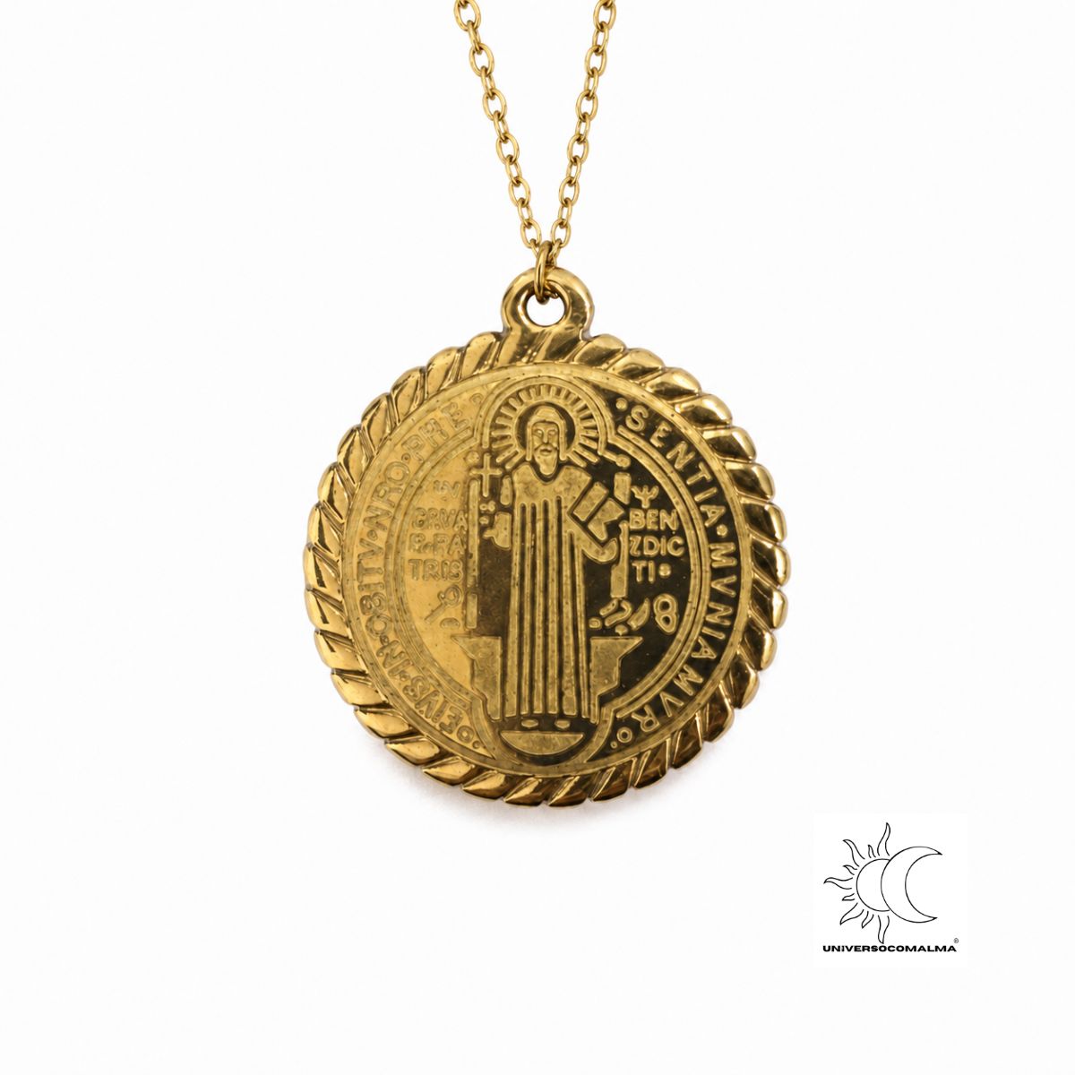 Colar de Aço Dourado com Medalha de São Bento
