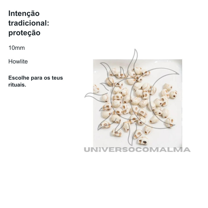 Contas em Forma de Caveira de Howlite Branco - 10mm — benefícios, utilização e características