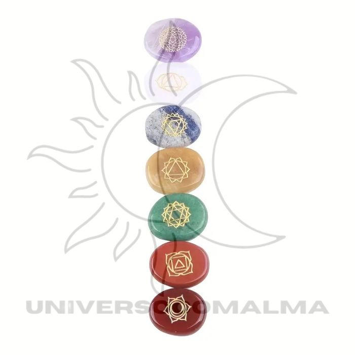 Conjunto de Pedras Naturais de Energia dos 7 Chakras - Harmonia e Alinhamento - Universo com Alma ®