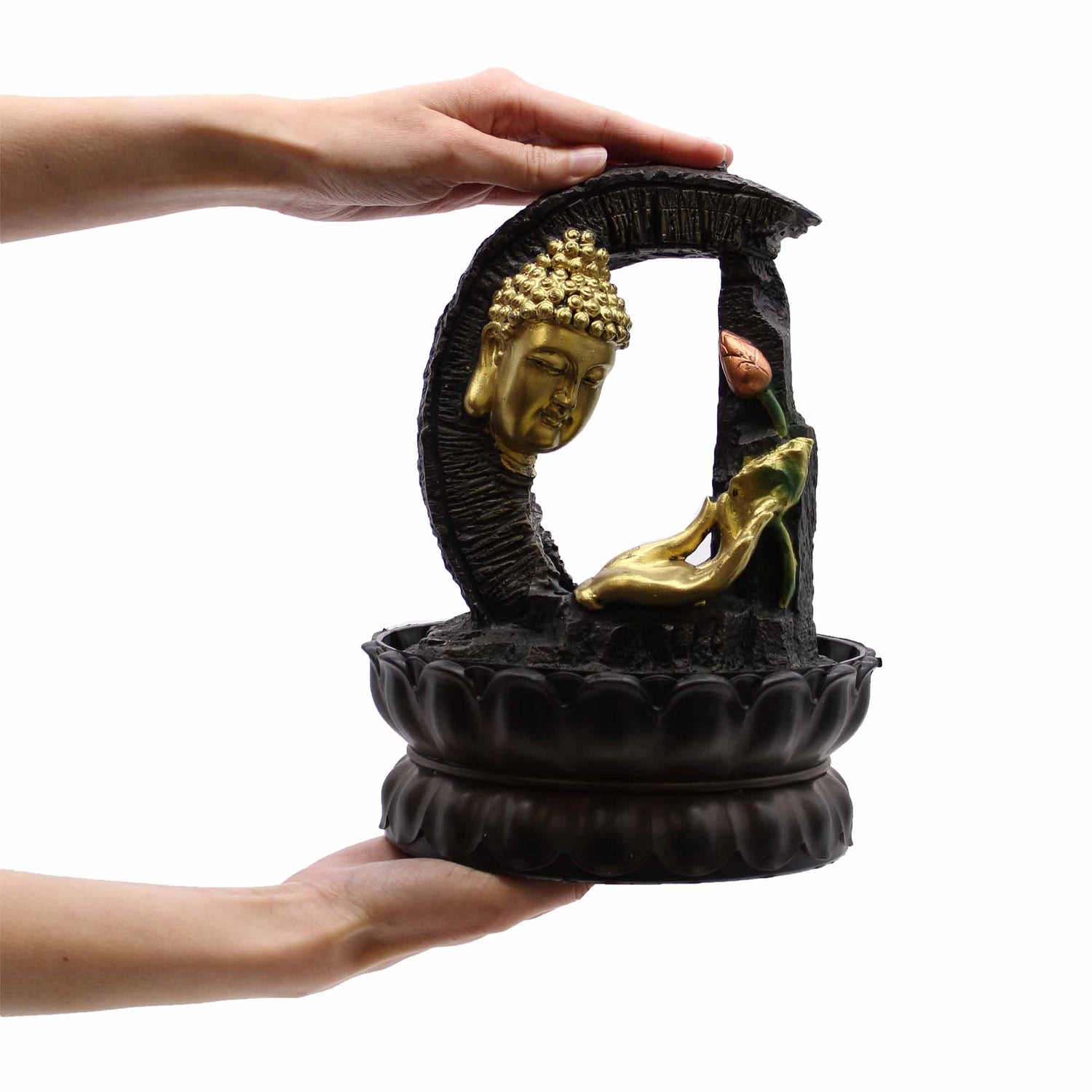 Fontaine de Table - Bouddha Doré avec Lotus (30 cm)