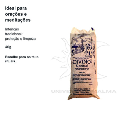 Incenso Divino Espiritual DIALUX 40g – Harmonização e Proteção Espiritual — benefícios, utilização e características