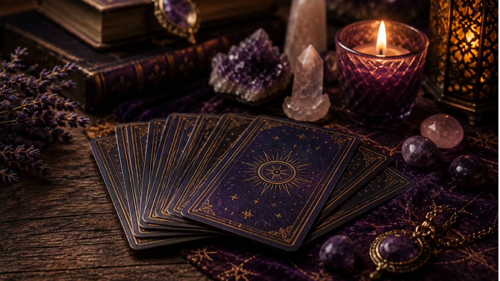 Consulta de Leitura de Tarot em Gondomar com cartas de tarot, cristais e ambiente espiritual para orientação e autoconhecimento.