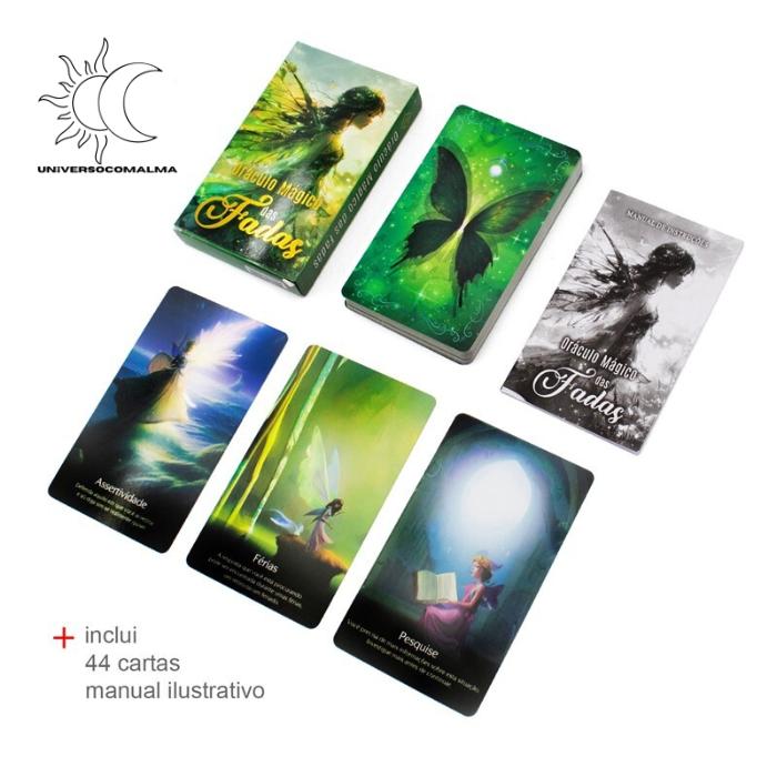 Oráculo Mágico das Fadas com 44 cartas e manual ilustrativo para orientação espiritual e desenvolvimento intuitivo