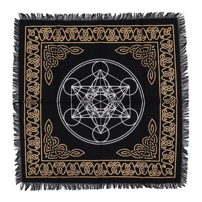 Toalha preta com cubo de Metatron e franja