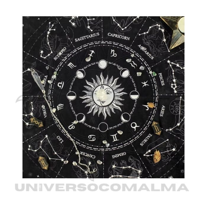 Pano de Mesa de Tarô em Veludo – Zodíaco | 49,5 x 49,5cm